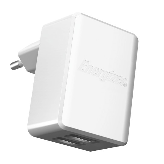 Incarcator Retea Energizer, 2.4A, 2xUSB, cablu MicroUSB si Type C incluse, alb