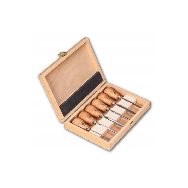Set 6 dalti KIRSCHEN pentru sculptura lemn, cutie lemn