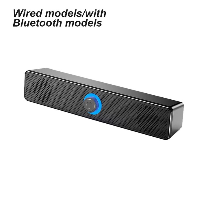Boxa soundbar YANYXR 350TS BCS3081261, Bluetooth 5.0 si intrare 3.5mm, alimentare USB, LED, 2 x 3W, 38.2 cm, negru