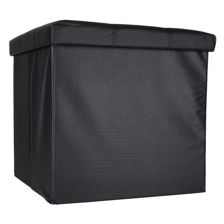 Taburet Pliabil Negru cu Spatiu de Depozitare 39L Piele Ecologica 38x38x36 cm