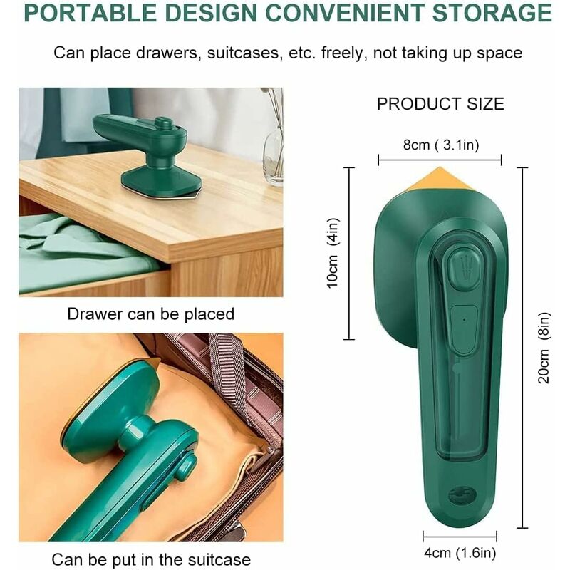 Mini fier de calcat cu abur portabil verde inchis, 80 ml, placa de titan, fier de calcat cu abur 2 in 1 pentru calcat uscat si umed (1 bucata)