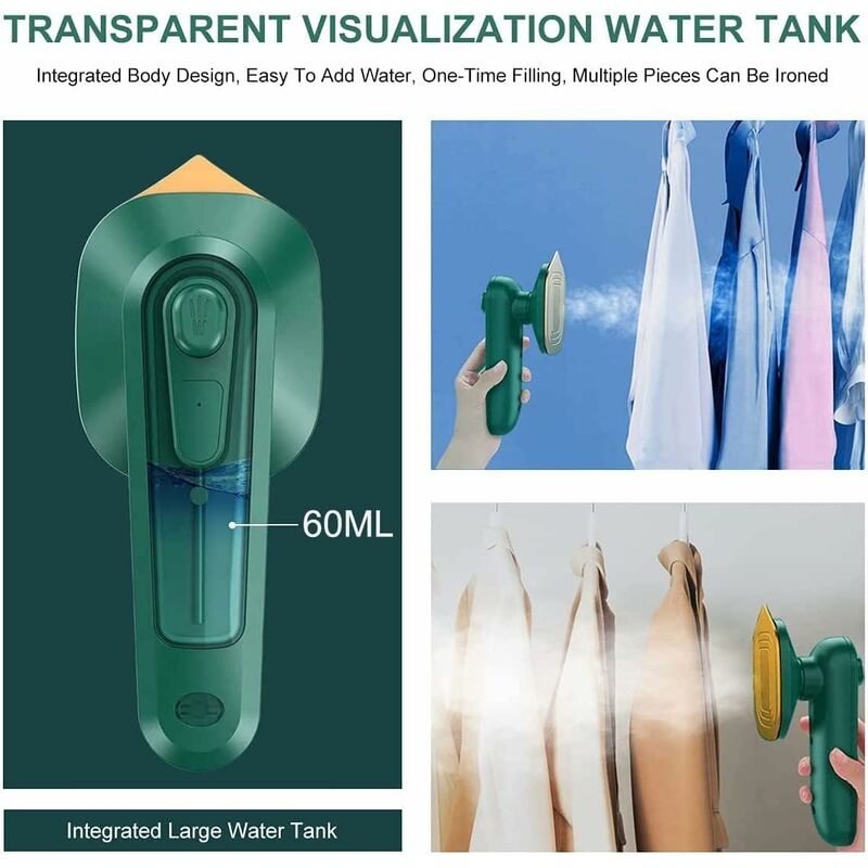 Mini fier de calcat cu abur portabil verde inchis, 80 ml, placa de titan, fier de calcat cu abur 2 in 1 pentru calcat uscat si umed (1 bucata)