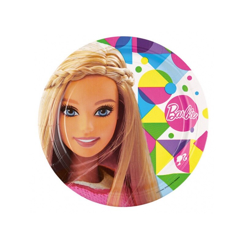 Farfurii cu Barbie Sparkle pentru petreceri copii - 23 cm, Amscan 551507, Set 8 buc