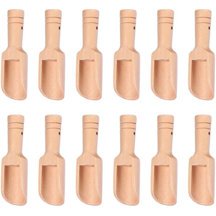 Lingurite mini din lemn (12 bucati, 7, 6 x 2, 3 cm) pentru utilizare cu lemn natural, condimente, ceai si saruri de baie