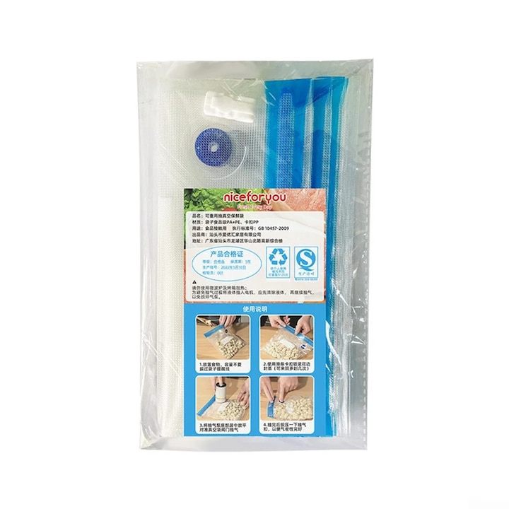 YANYXR BCS3087942 vákuumzsák szett, PA+PE zsákok 21x22/26x28/30x34 cm, USB újratölthető elektromos pumpa, átlátszó/kék, 15 zsák + pumpa