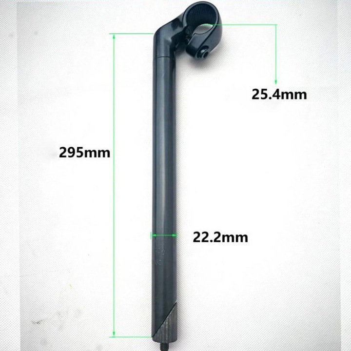 Kormányszár (gooseneck) YANYXR BCS3090018, alumíniumötvözet + acélcső, átmérő 25.4 mm/22.2 mm, hossz 295 mm, fekete
