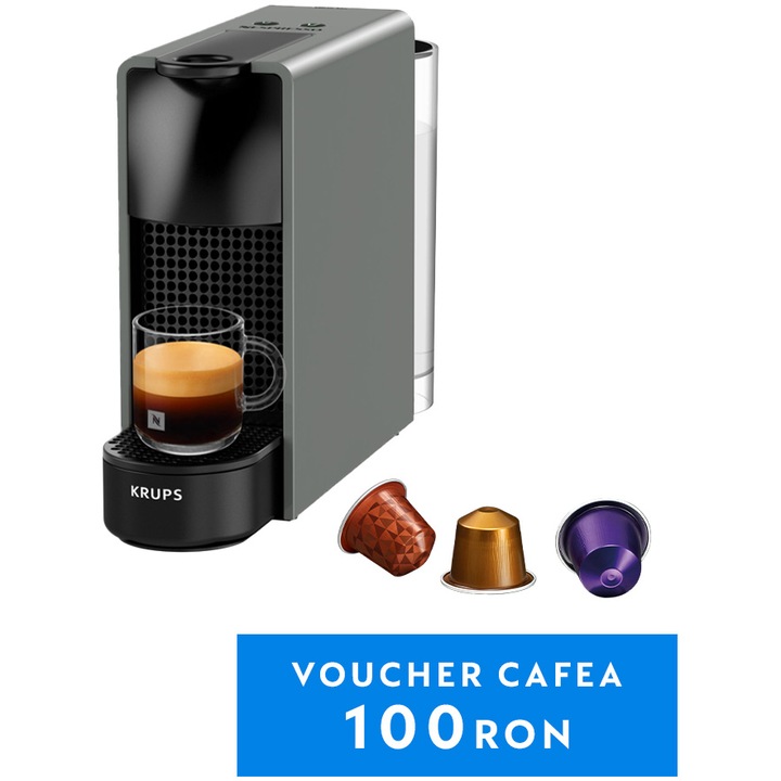 Espressor Nespresso by Krups Essenza Mini XN110B10, 1260W, 19 Bar, 0.6L, Gri, + set capsule degustare