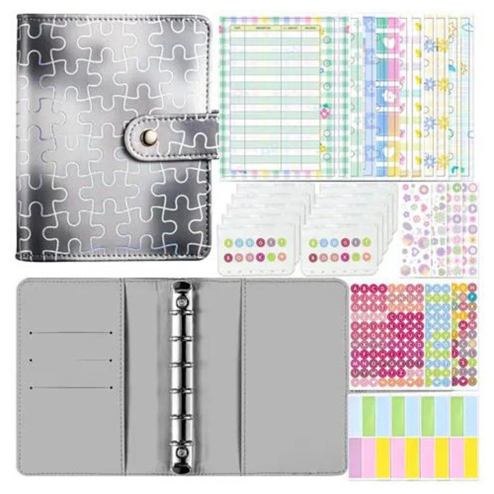 Binder A7 pentru buget, K0285-EP0814-HJ22560, coperta gri, set cu foi, separatoare si autocolante