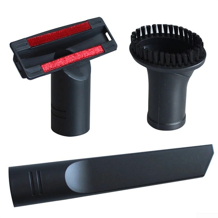 Set accesorii duze aspirator YANYXR BCS3088256 pentru diametru interior 35 mm, duza pentru tapiterie, duza plata, perie rotunda, negru