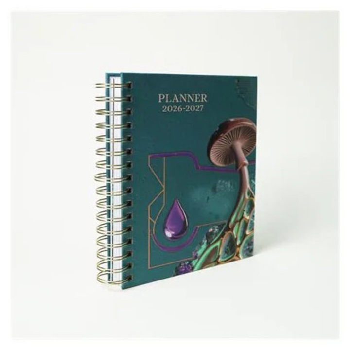 Agenda planner 2026-2027 K0285-EP0814-HJ26572, coperta dura spiralata, pagini lunare si saptamanale, semne de carte, hartie groasa, multicolor