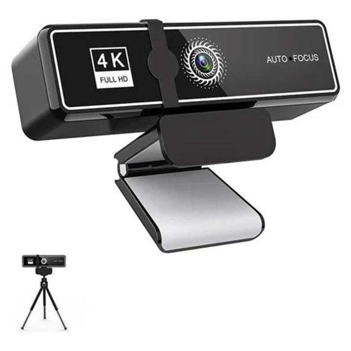 Уеб камера W9 Pro K0285-EP0814-HJ23408, 4K Ultra HD (4096x2160), автофокус, вграден микрофон, капак за поверителност, включена TF карта 32GB, черна