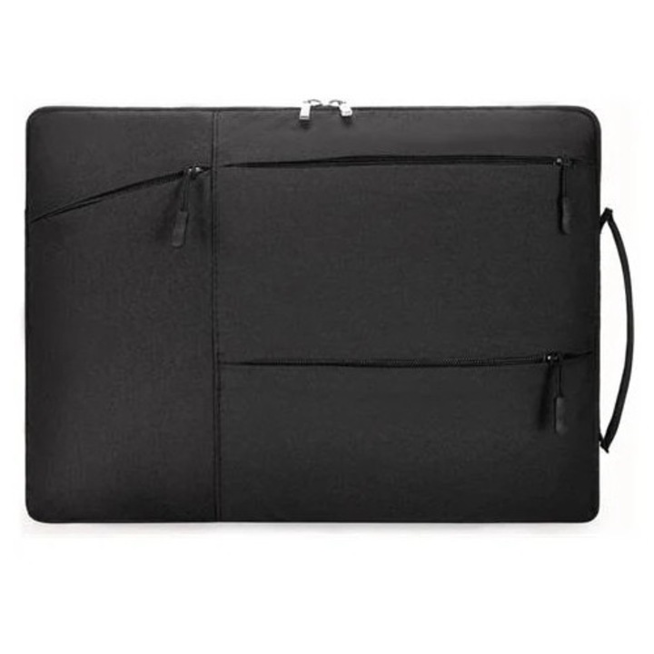 Geanta pentru laptop din Oxford, rezistenta la socuri si impermeabila, rezistenta la zgarieturi, cu buzunare frontale, negru, 14 inch