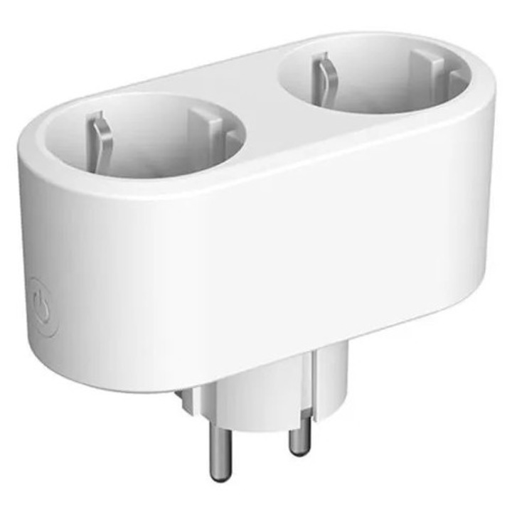 Priza smart dubla K0285-EP0814-HJ25750, Wi‑Fi, monitorizare consum, control vocal, 16 A, priza EU (Schuko), alb