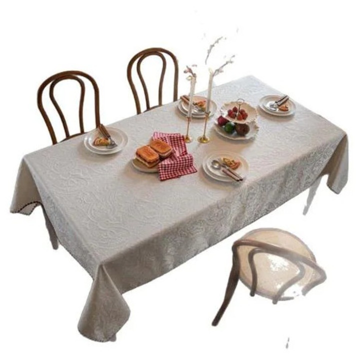 K0285-EP0814-HJ26495 terítő, francia stílusú, háromdimenziós jacquard mintával, könnyű, egyszínű, fehér