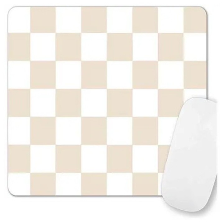 Mouse pad patrat K0285-EP0814-HJ28733, baza din cauciuc natural, margine cusuta antialunecare, bej/alb