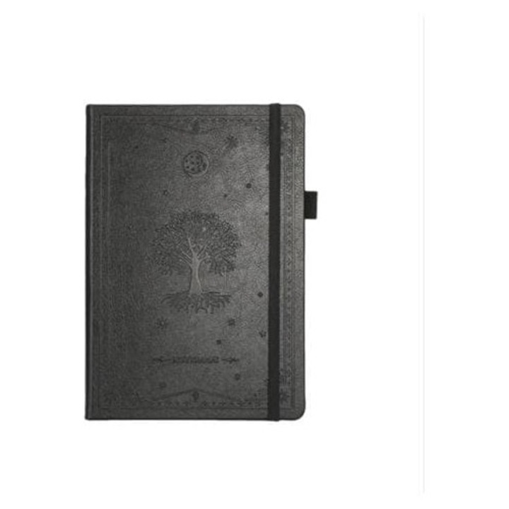 Caiet jurnal K0285-EP0814-HJ26275, coperta tare retro embossata, elastic de prindere si suport pentru pix, negru