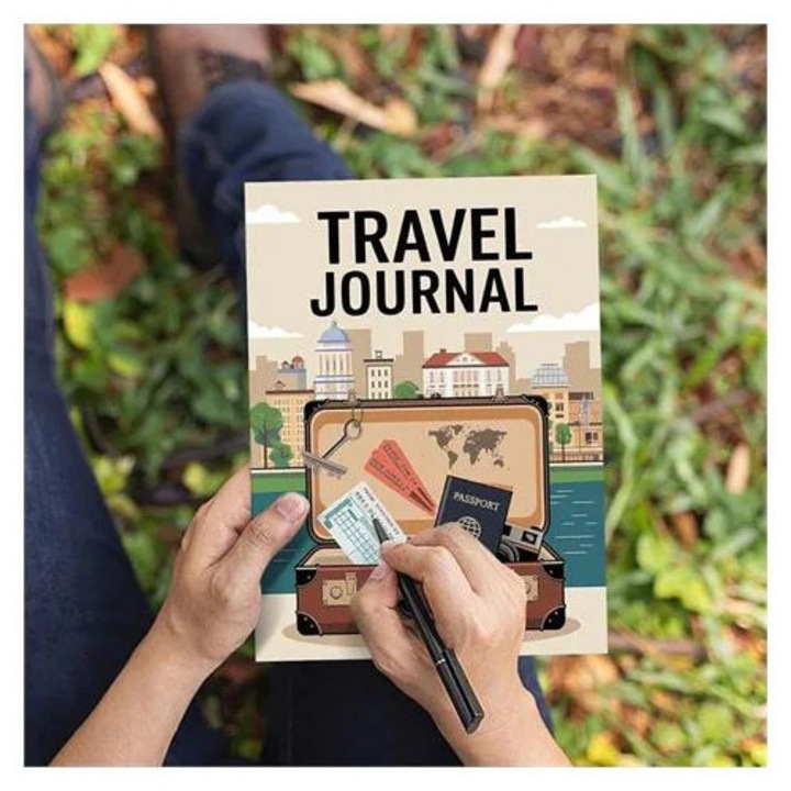 Jurnal de calatorie K0285-EP0814-HJ27319, caiet planner pentru itinerarii si checkliste, coperta ilustrata, multicolor
