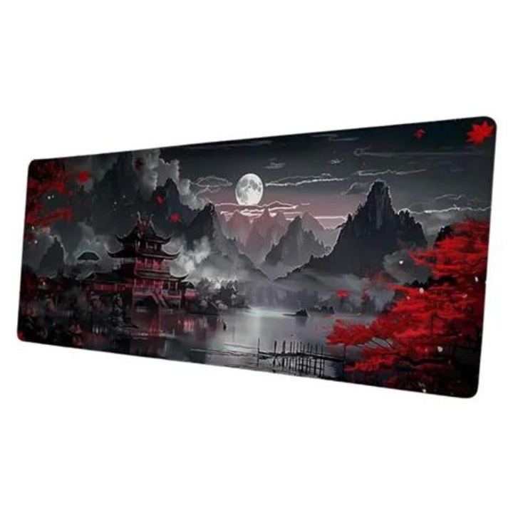 Mousepad K0285-EP0814-HJ29549, suprafata textila cu baza de cauciuc antiderapant, imprimat peisaj, negru/rosu