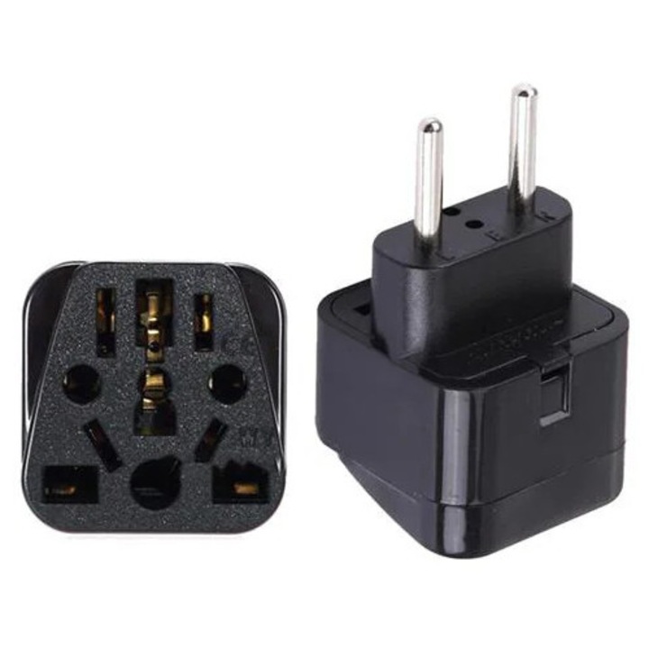 Adaptor de calatorie standard european K0285-EP0814-HJ30680, contacte din cupru, negru
