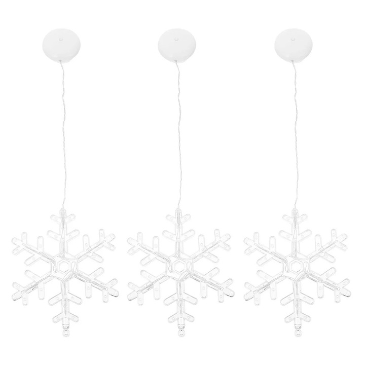 YANYXR BCS3561420 tapadókorongos karácsonyi fények, műanyag hópelyhek 10 LED-del, meleg fehér fény 3000K, 3xAAA tápellátás, IP42, 3 darabos szett, 19x19x2 cm