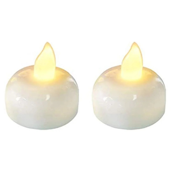 Lumanari plutitoare LED YANYXR BCS3561749, rezistente la apa, senzor de umiditate, lumina galbena calda, PP, alb, set 2, 4 x 4 x 4 cm, alimentare CR2032