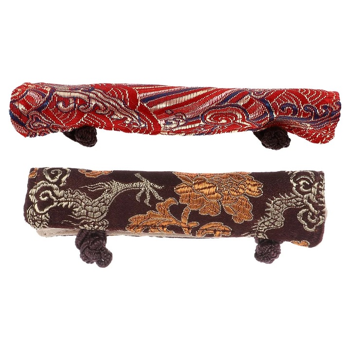 YANYXR BCS3563028 teáskanna fogantyúvédő, 2 darabos szett, textil anyagból, hőszigeteléssel és csomós záródással, piros/barna, 11.5 x 8 x 0.3 cm