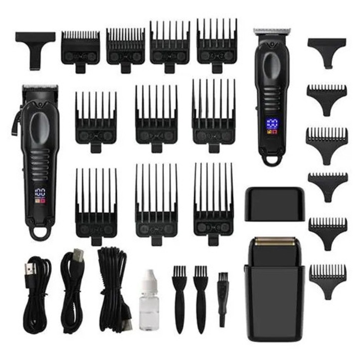 Aparat de tuns si trimmer K0285-EP0814-HJ28136 (935W), set cu afisaj digital, lama detasabila, alimentare USB, negru