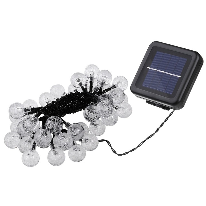 YANYXR BCS3561430 napelemes fényfüzér, 6 m, 40 LED kristálygömb, fehér, 2V/200mA napelem, 1.2V 1000mAh akkumulátor, IP65, 8 mód
