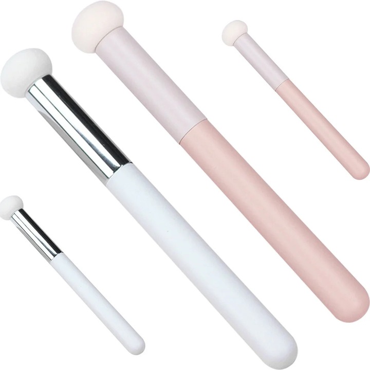 Set 4 bureti tip ciuperca pentru fond de ten si corector YANYXR BCS3565259, spuma cu tub din aluminiu si maner din lemn, multicolor, 13 x 1.8 x 1.8 cm