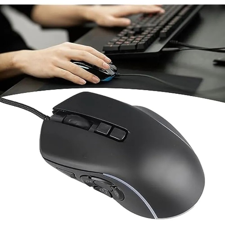 Геймърска мишка K0544-26814-304-AMC, 10 програмируеми бутона, 6 регулируеми нива на DPI, RGB осветление 14 режима, с кабел, черна