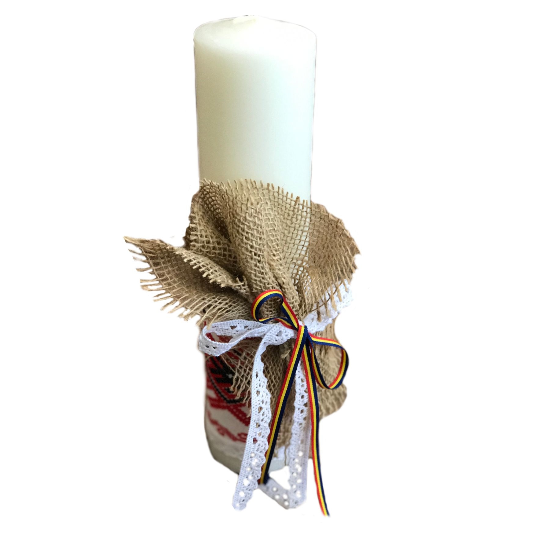 Lumanare botez Traditionala panglica tricolor Simonne + Cadou bratara cruciulita Simonne