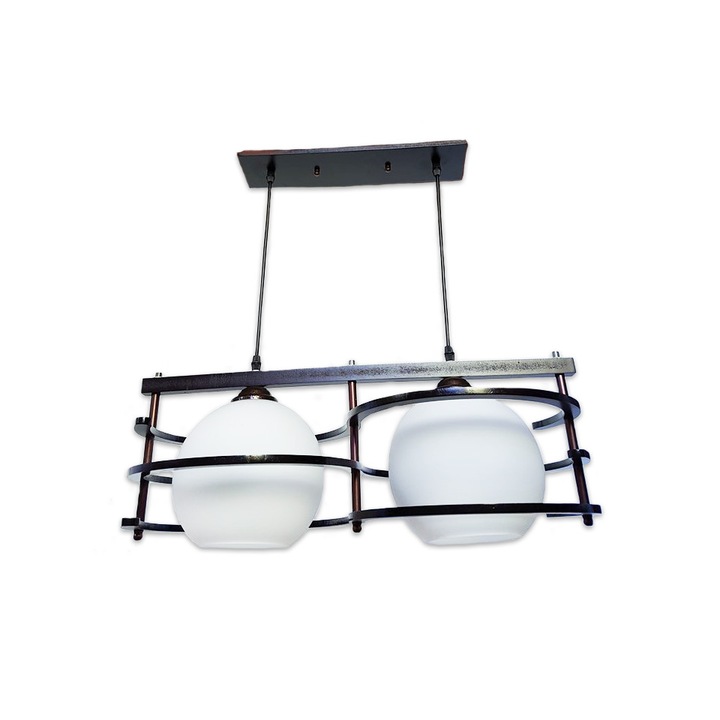 Полилей DC 16152/2, 2хe27, регулируема височина, кафяво дърво и метална рамка, голям матов бял абажур