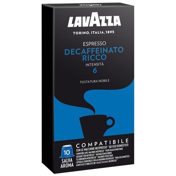 Capsule cafea decofeinizata Lavazza Decaffeinato Rico, compatibile Nespresso, 10 capsule, 55g