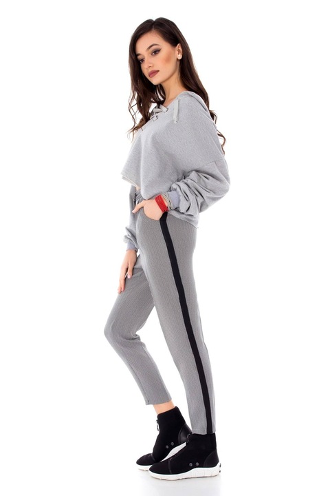 Дамски панталон бял/черен, ROH, с лента отстрани