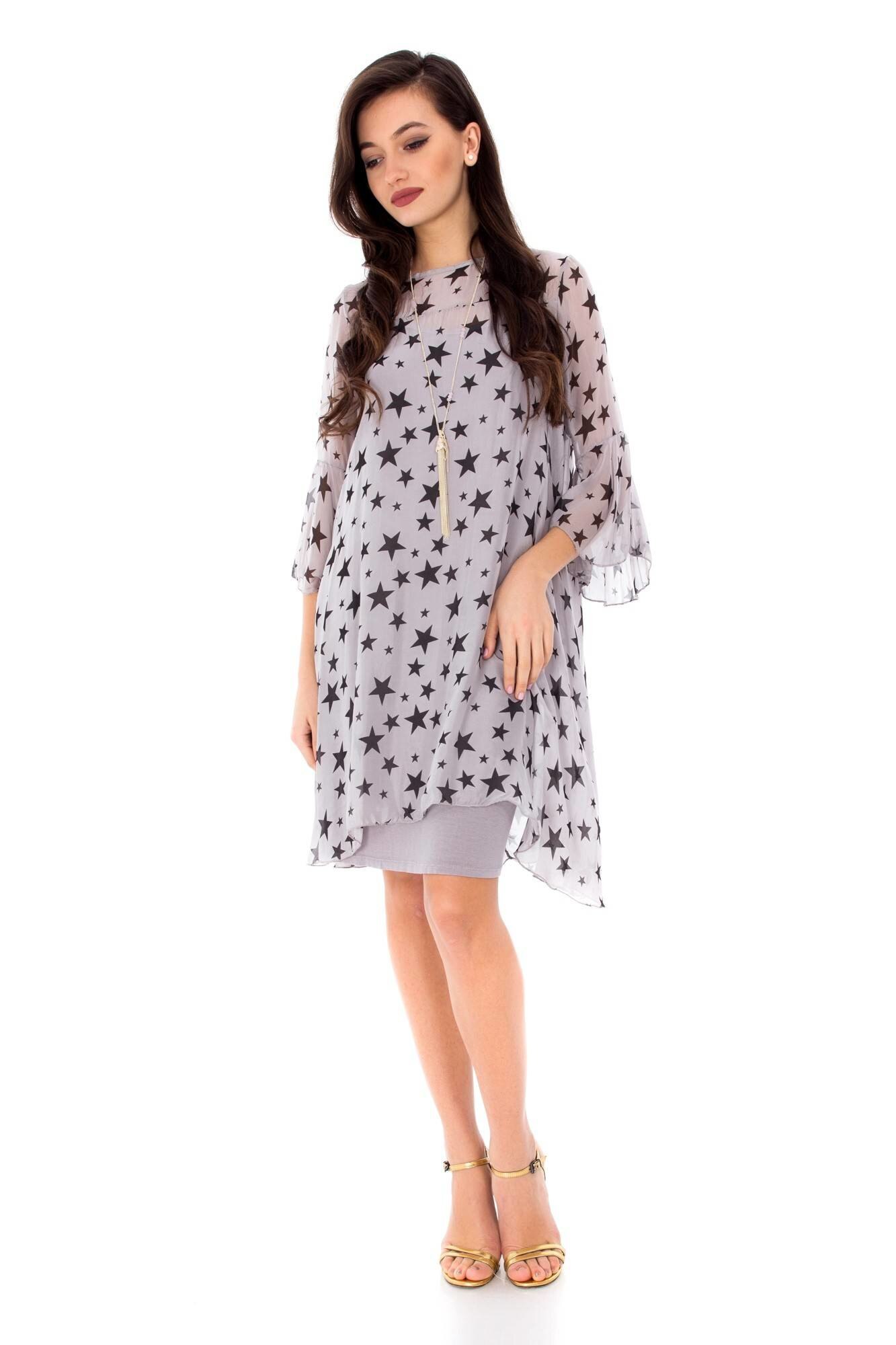 Rochie gri delicata cu stelute, ROH, din matase , M
