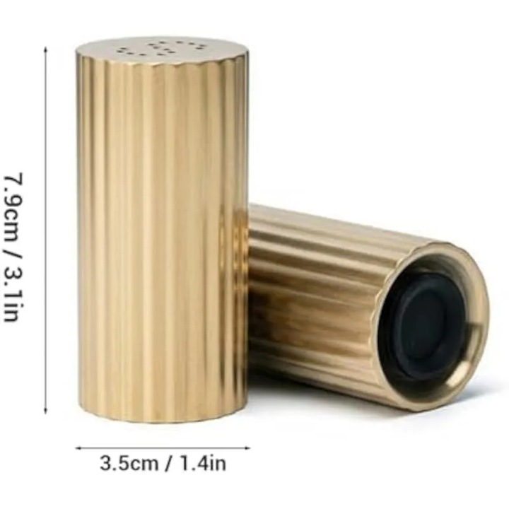 Set 2 dozatoare pentru condimente din otel inoxidabil 304, capac filetat, apt pentru masina de spalat vase, auriu, 7.9 x 3.5 cm
