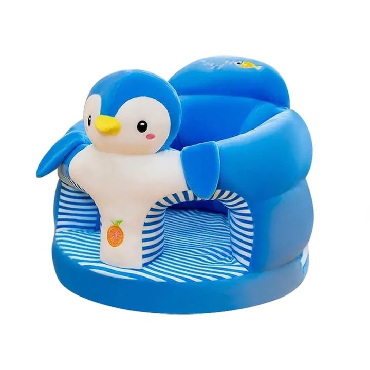 Fotoliu din plus pentru bebelusi Carmdering Pinguin, cu spatar, albastru, 50 x 46 x 37 cm, max. 30 kg