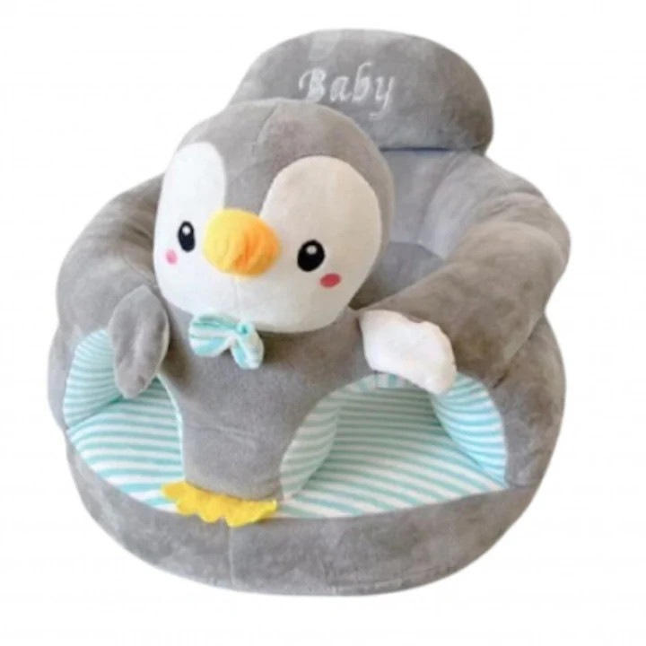 Fotoliu pentru bebelusi Carmdering model Pinguin din plus cu spatar, gri, 50 x 46 x 37 cm