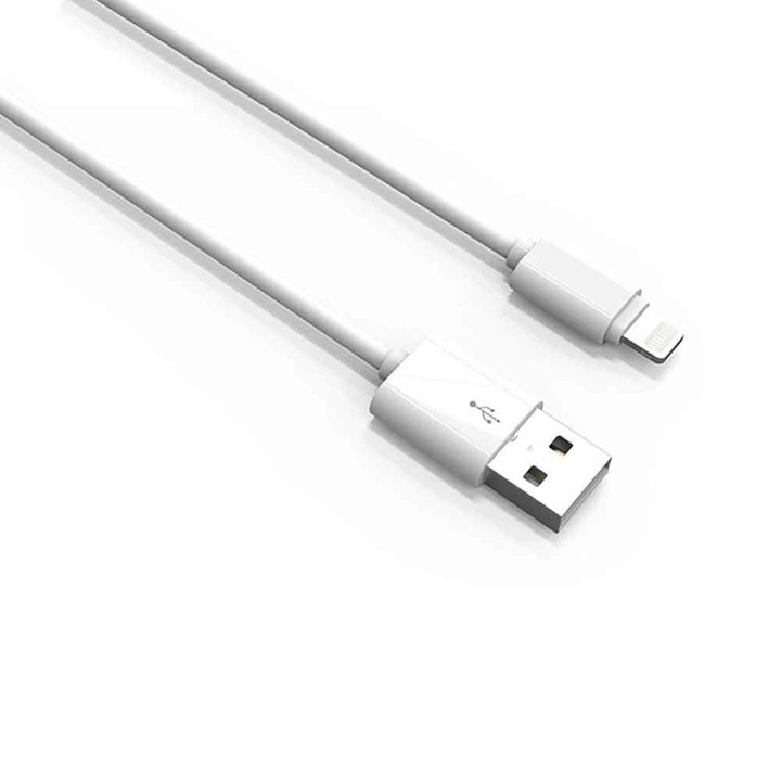 Cablu de date/incarcare ESTELLE max, compatibil cu dispozitive Apple iPhone si iPad, fast charge 2.1A, lungime 1 m, Alb