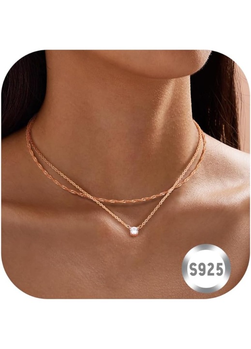 Colier Dama LOLIAS Argint 925 Aurit Rose Gold, Set 2 Lantisoare