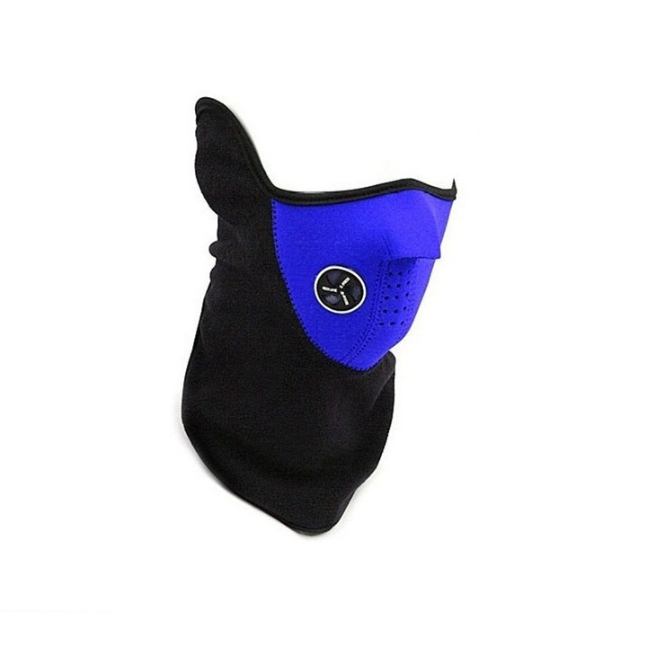 Masca de protectie vant si frig pentru gat, fata si urechi, ideala pentru ski, bicicleta, alergat, unisex, negru cu albastru