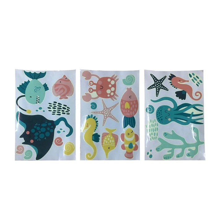 YANYXR BCS3079175 foszforeszkáló falmatrica, tengeri tematika, PVC, többszínű, 3 db-os szett, kb. 15 x 10 x 2 cm