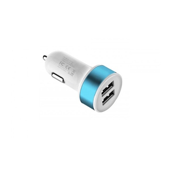 Зарядно за кола, двойно, USB, 12 / 24V, бяло/синьо