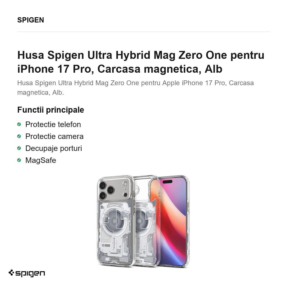 Husa Spigen Ultra Hybrid Mag Zero One pentru iPhone 17 Pro, Carcasa magnetica, Alb