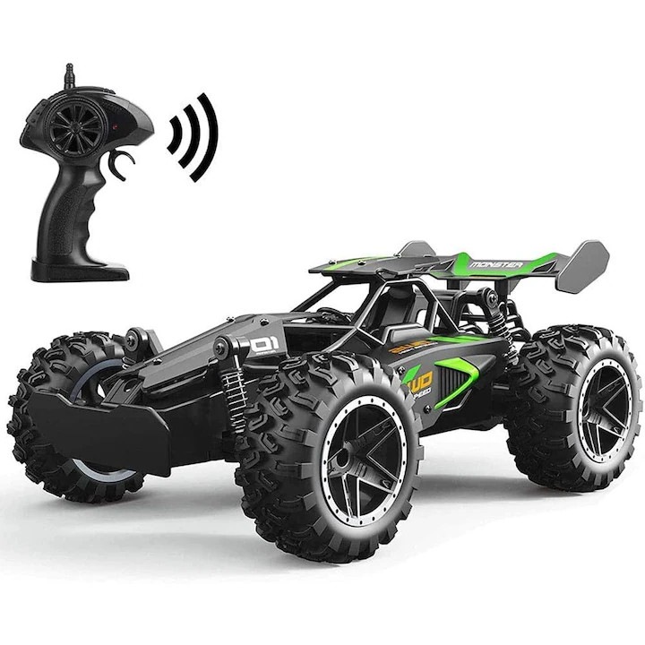 RC terepjáró autó Carmdering EMAG-FP20260814-1189, 2.4G, sebesség akár 15 km/h, terepjáró felfüggesztés, 3.7V újratölthető akkumulátor, fekete/zöld
