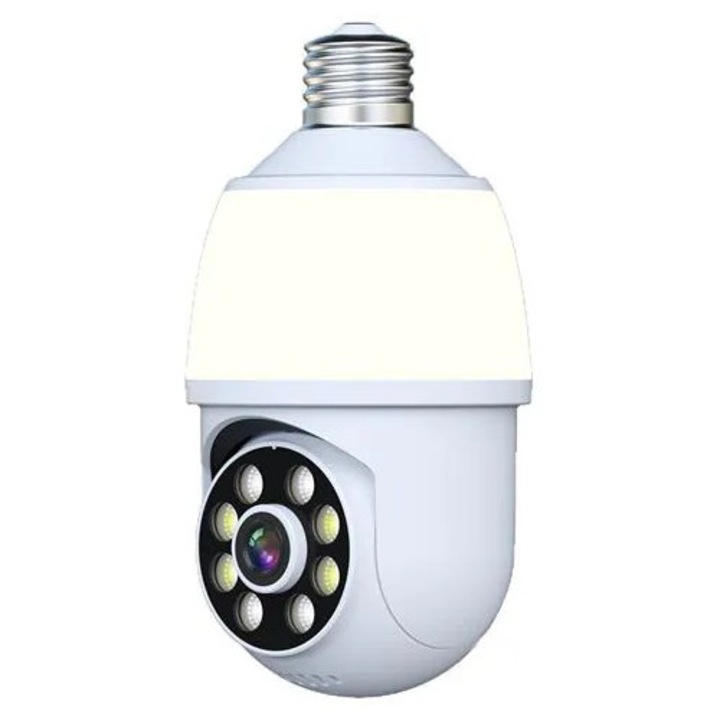 Камера тип крушка E27 K0285-EP0814-HJ36219, 2 MP (1080p), 3.6mm обектив, безжична, водоустойчива, с вградена светлина, бяла