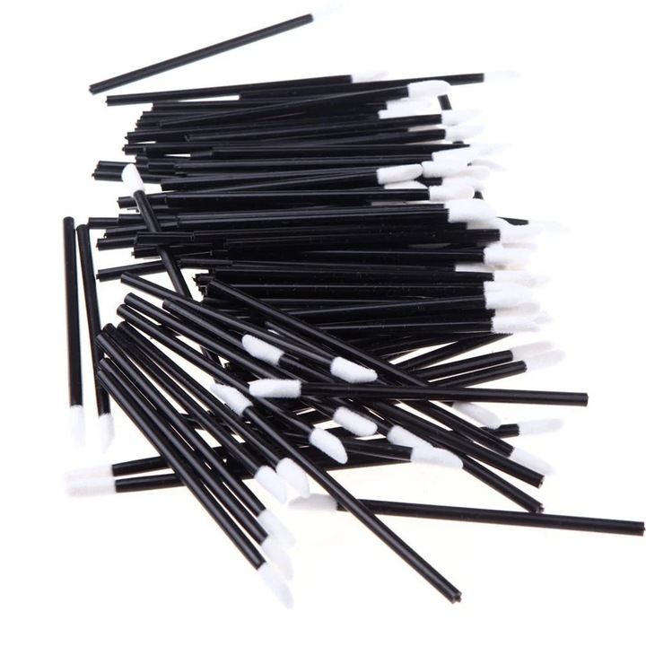 Aplicator de ruj de unica folosinta YANYXR BCS3565211, peria din nylon cu maner din plastic, negru/alb, 50 buc., 8.3 cm