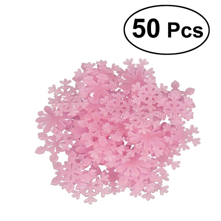 YANYXR BCS3561438 falmatrica, 3D foszforeszkáló műanyag hópelyhek, rózsaszín, 50 db-os szett, 3 x 3 x 0.3 cm