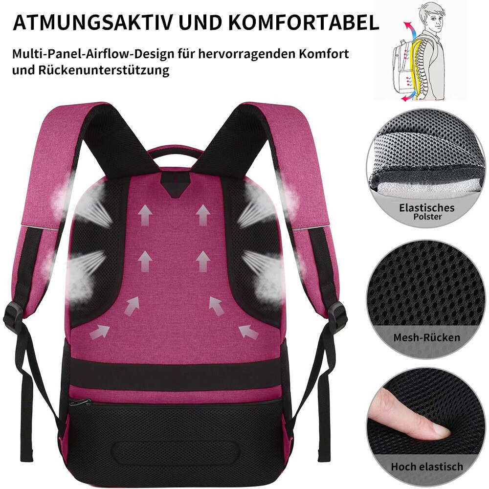 Rucsac laptop din poliester cu port USB, jack audio, buzunar anti-furt si curea pentru troler EAG-8255, magenta