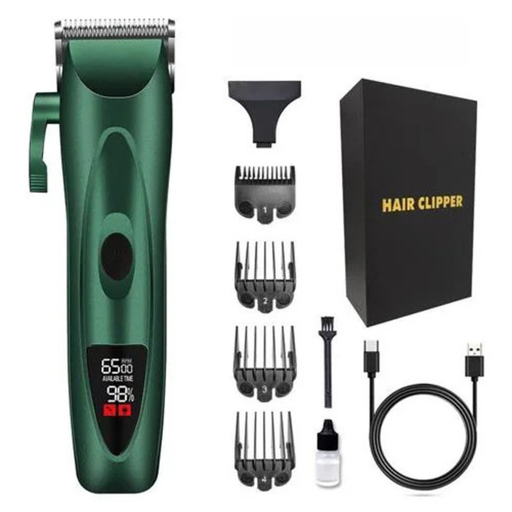Masina de tuns par K0285-EP0814-HJ28790, lama ceramica, afisaj digital, viteza reglabila, incarcare USB, verde